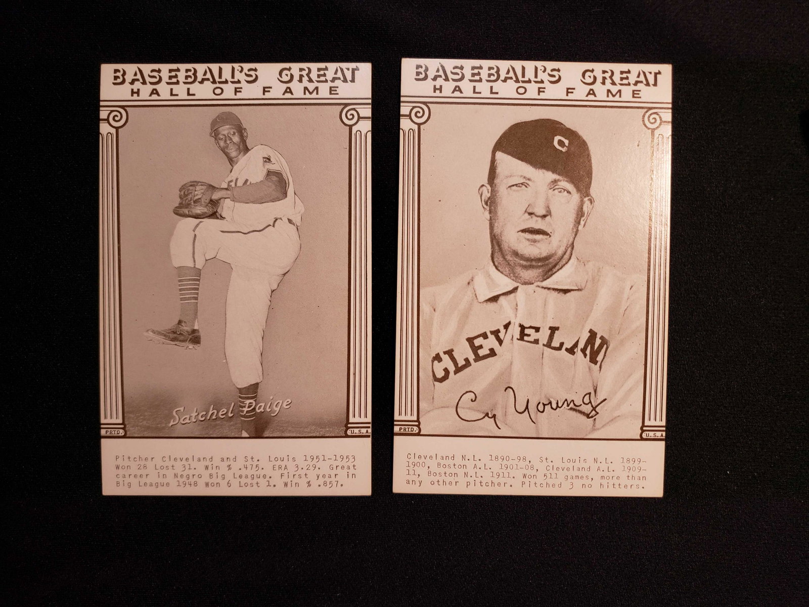 1977 HALL OF FAME EXHIBIT CARDS CY YOUNG AND SATCHEL: 1977 HALL OF FAME EXHIBIT CARDS CY YOUNG AND SATCHEL PAIGE