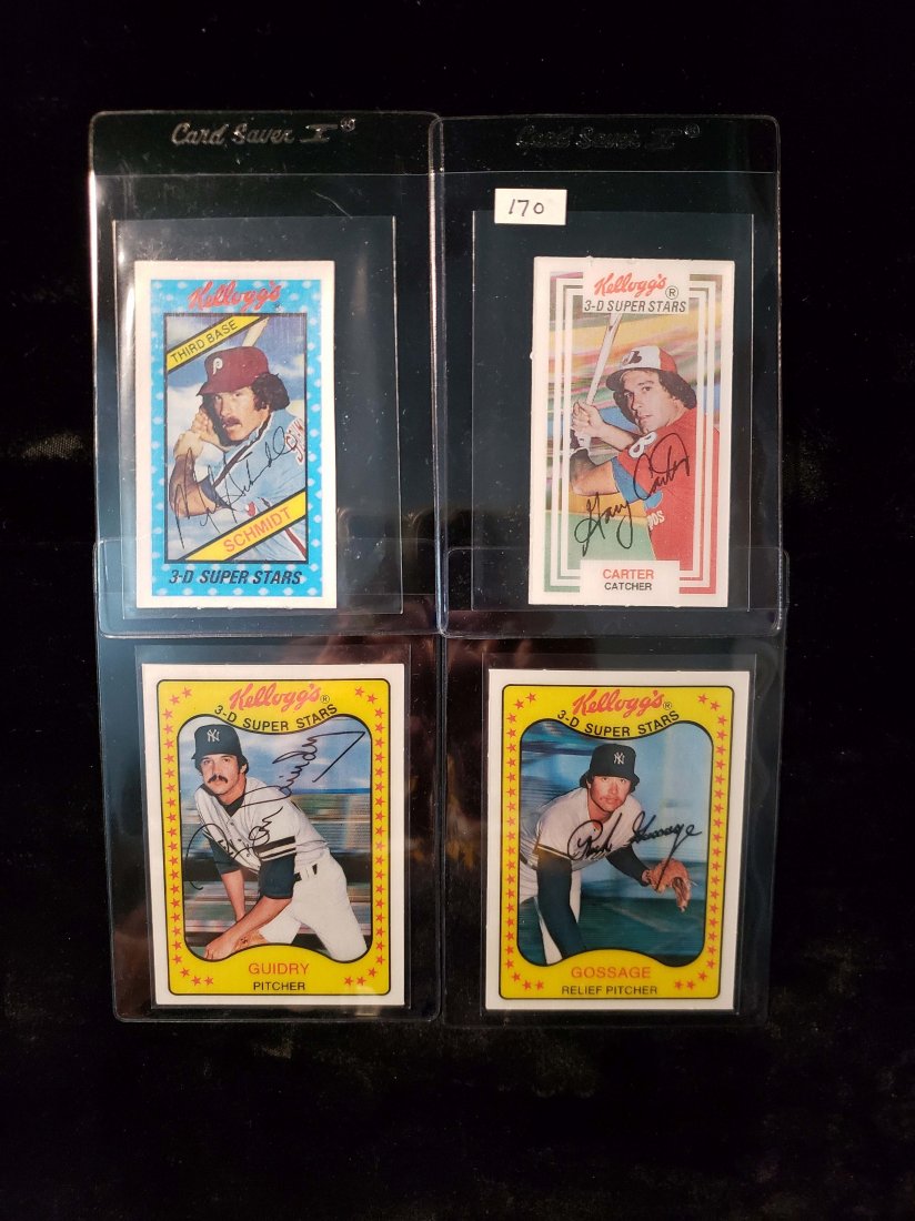 KELLOGG'S 3-D SUPER STARS: 1980 MIKE SCHMIDT, 1983 GARY CARTER, 1981 RON GUIDRY AND GOOSE GOSSAGE