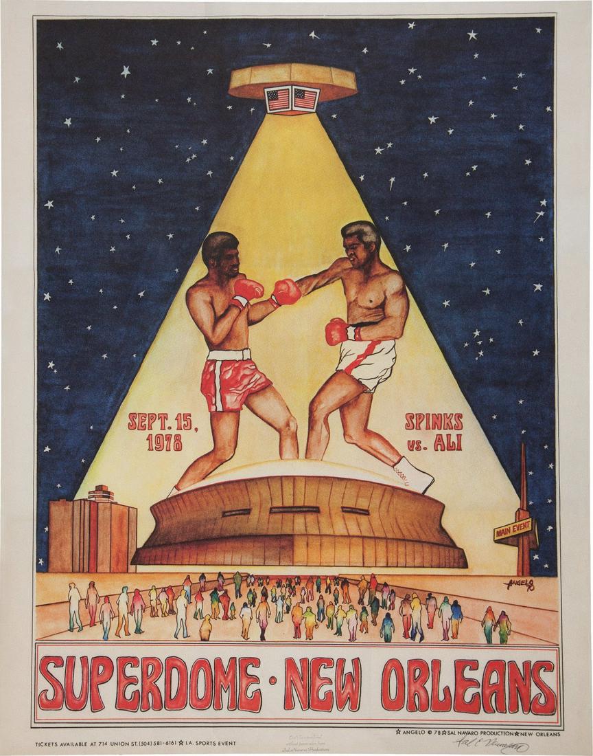 Muhammad Ali vs. Leon Spinks FIGHT Poster 1978 24x36: HIGH QUALITY REPRODUCED ALI FIGHT PROMO POSTER NEW ORLEANS SUPER DOME 1978. SHIPS SEPARATLEY IN RIDGID TUBE $8.95