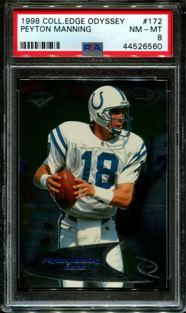 PEYTON MANNING INDIANAPOLIS COLTS PSA GRADED ROOKIE: 1998 COLLECTOR'S EDGE ODYSSEY #172 PEYTON MANNING RC PSA 8