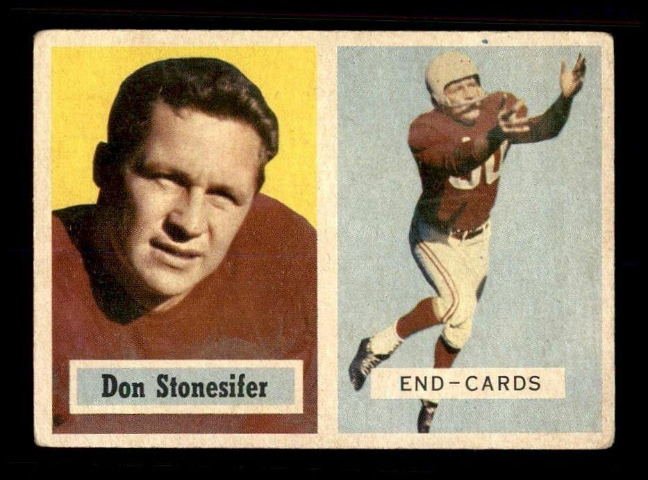 1957 TOPPS VINTAGE FOOTBALL CARDS: #38 Don Stonesifer VG/VGEX, #50 Dave Mann EX/EX+