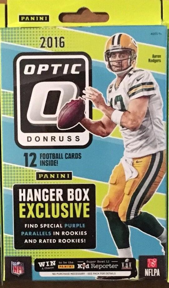 2016 Panini Donruss Optic Football Hanger BOX: Hanger Box Exclusive - Find special Purple Parallels in Rookies Rated Rookies, FIND RELICS OR AUTOS FROM THE 2016 DRAFT CLASS DAK PRESCOTT ROOKIE, ZEKE ELLIOTT, MICHAEL THOMAS, JARED GOFF, CARSON WENT