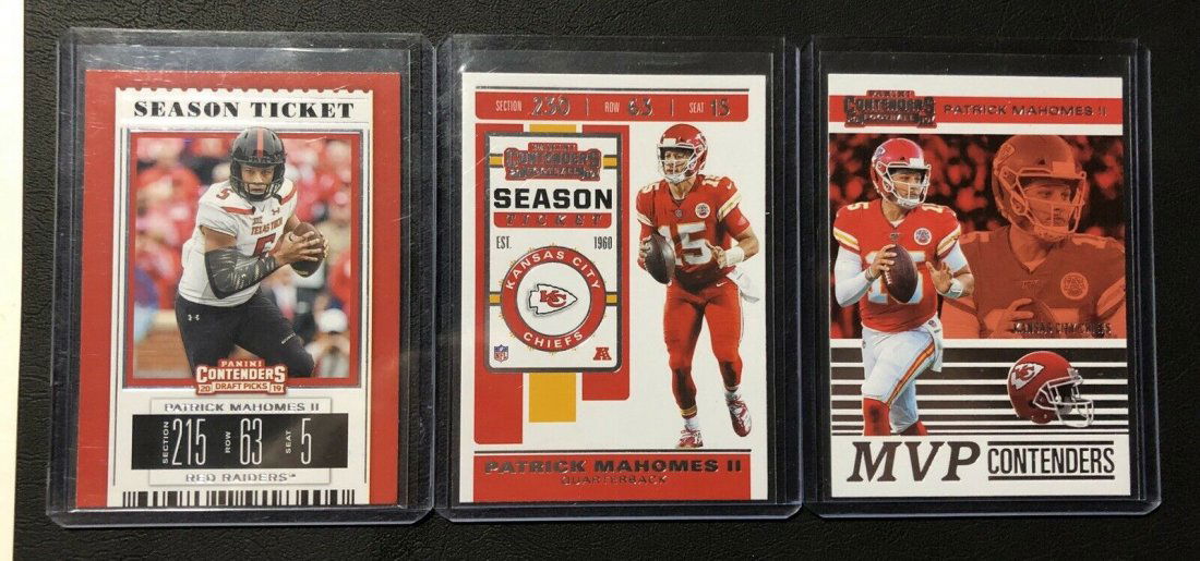 PATRICK MAHOMES KC CHIEFS SUPERBOWL MVP PANINI: 2019 SEASON TICKET, DRAFT TICKET AND MVP CONTENDERS INSERT CARD