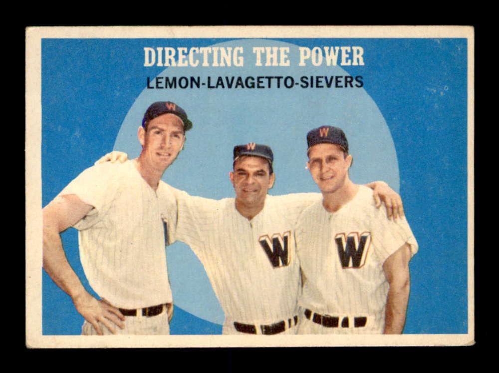VINTAGE BASEBALL CARDS 1960 TOPPS IN EX+ OR BETTER: 1959 Topps #74 Lemon/Sievers/Lavagetto Directing the Power VG/VGEX