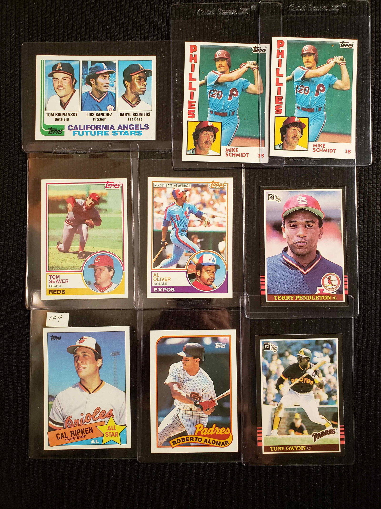 LOT OF 9 1980'S STARS CARDS: CAL RIPKEN JR., TONY GWYNN, TOM SEAVER, MIKE SCHMIDT