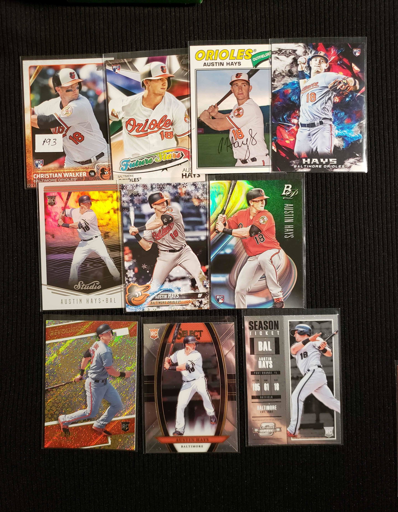 LOT OF 10 BALTIMORE ORIOLES ROOKIE CARDS: CHRISTION WALKER, AUSTIN HAYES