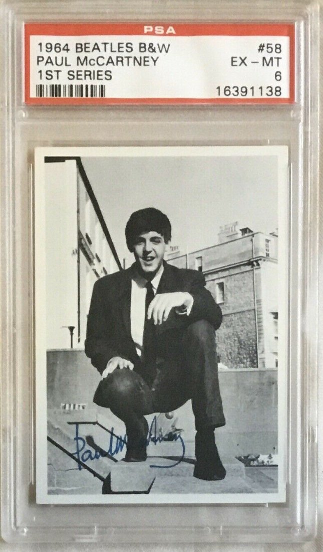 Beatles B&W 1st Series PSA Graded Card: Beatles B&W 1st Series, #58 PSA-6, Well Centered Card, 1964, Paul McCartney