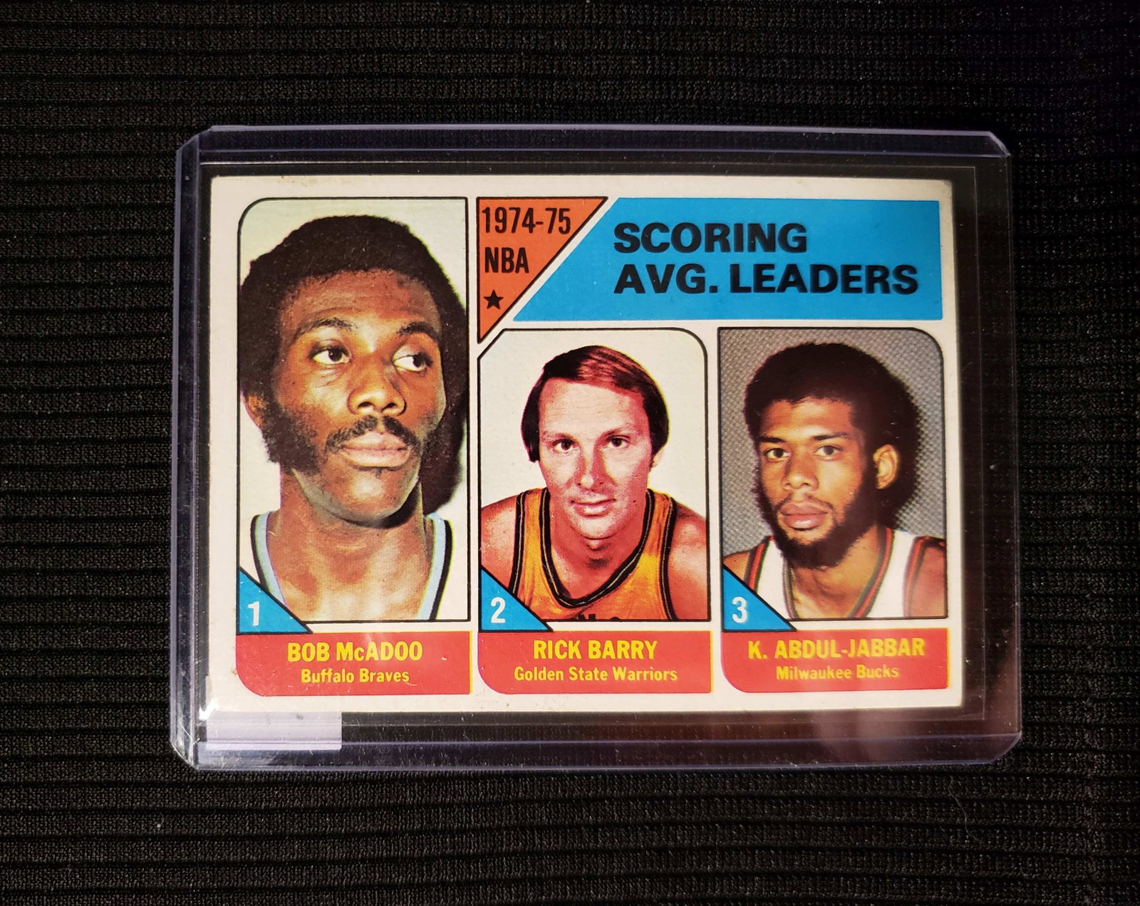 1975 TOPPS BASKETBALL #1 NBA SCORING LEADERS: KAREMM ABDUL-JABBAR MILWAUKEE BUCKS, RICK BARRY, BOB McADOO