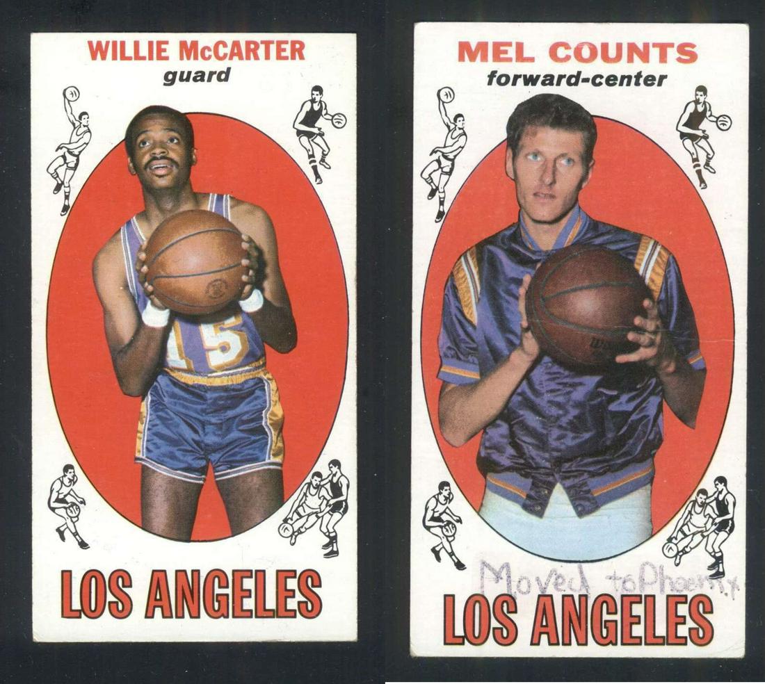 1969-70 Topps BASKETBALL CARDS LOT OF 2 TALL BOYS: 1969-70 Topps #63 Willie McCarter EX/EX+ RC Rookie Lakers, #49 Mel Counts FAIR RC Rookie Lakers