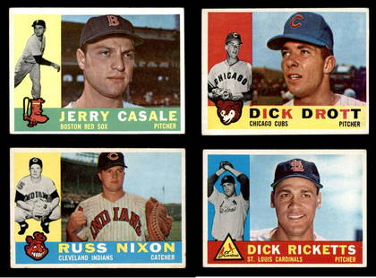 VINTAGE 1960 TOPPS BASEBALL EXCELLENT CONDITION: 1960 TOPPS BASEBALL #27 Dick Drott, #38 Jerry Casale, #37 RUSS NIXON, #224 Paul Richards