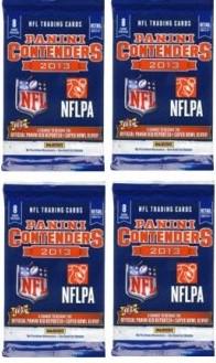 2013 Panini Contenders Football 4 Pack Lot: Home of the Rookie Ticket POSSIBLE autographs from the top rookies from 2013.