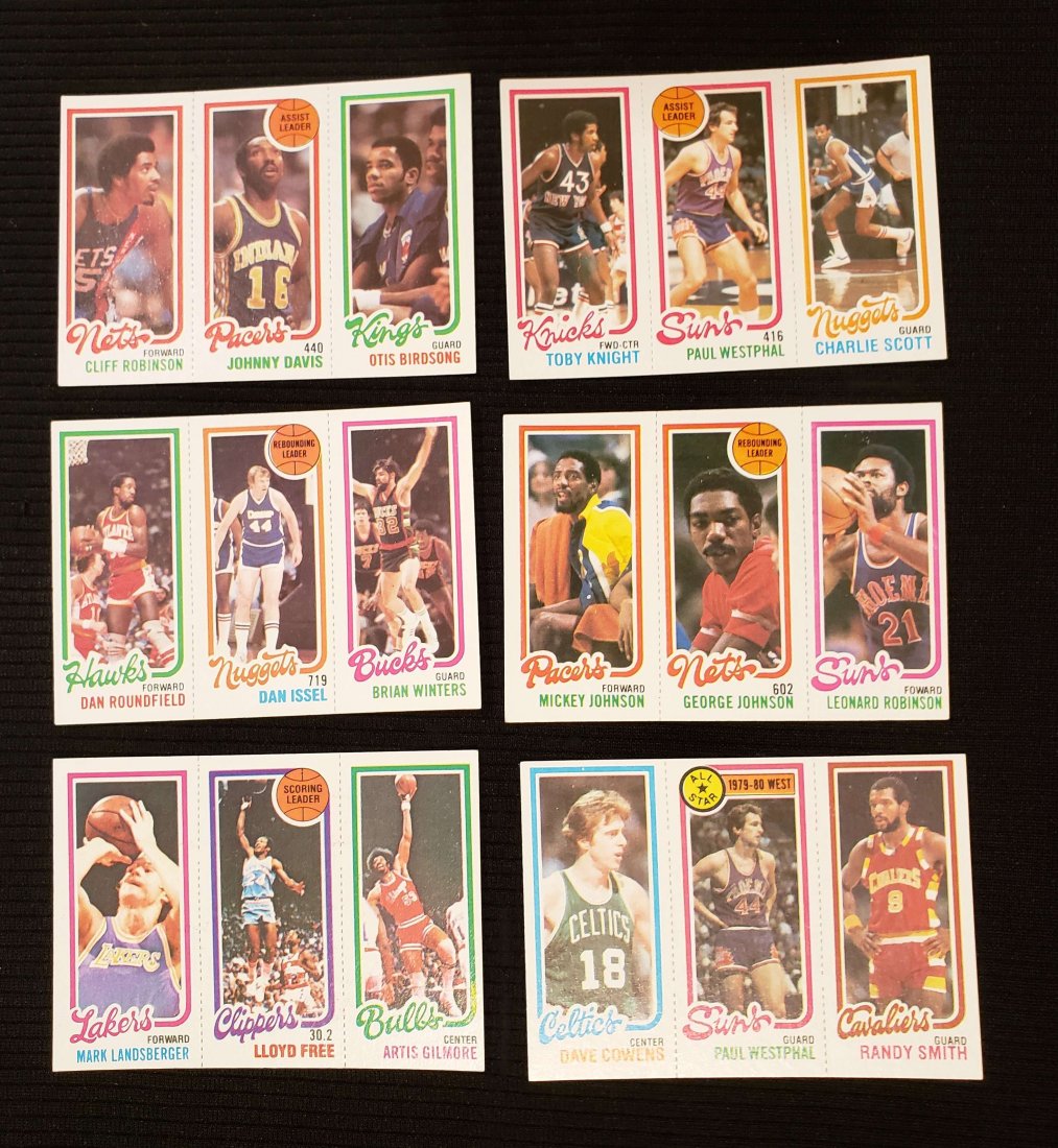 1980-81 TOPPS BASKETBALL 6 MINT PANELS: 1980 HIGH GRADE BASKETBALL CARDS LOT OF 6 DIFFERENT PANELS WITH OTIS BIRDSONG, DAVE COWENS, CLIFF ROBINSON