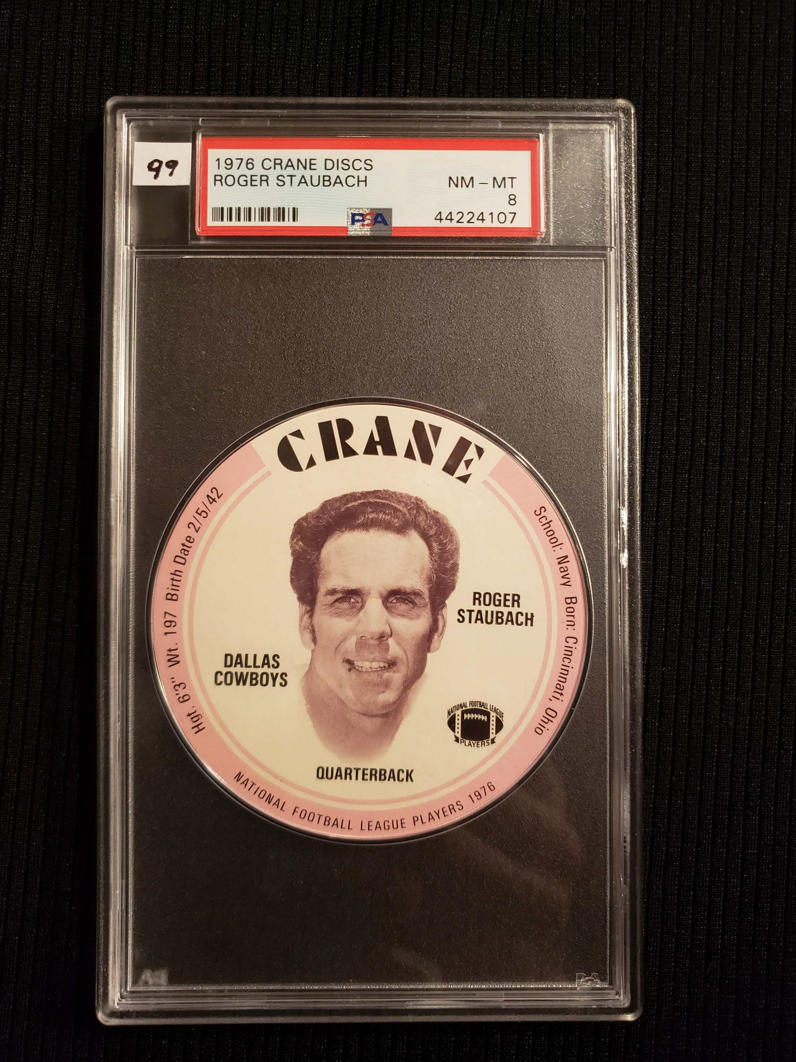 PSA GRADED 8 ROGER STAUBACH 1976 CRANE DISCS NM-MT 8: PSA GRADED 8 ROGER STAUBACH 1976 CRANE DISCS NM-MT 8