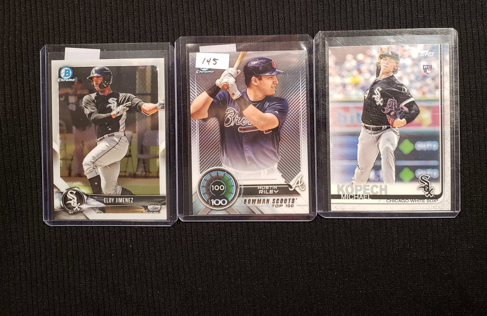 LOT OF 3 ROOKIE BASEBALL CARDS: AUSTIN RILEY, ELOY JIMENEZ, MICHAEL KOPECH AND GLEYBER TORRES