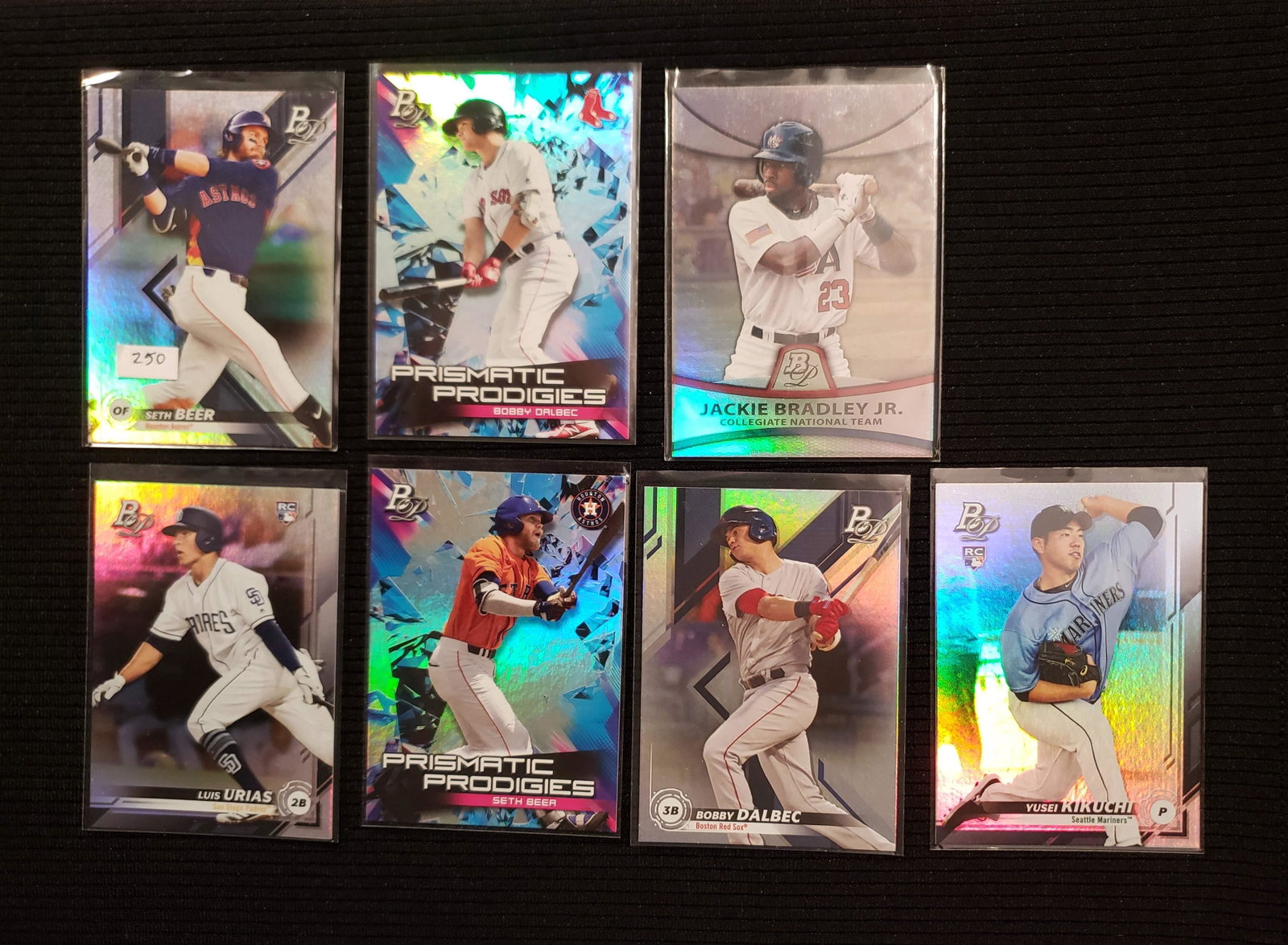 LOT 0F 7 BOWMAN PLATINUM ROOKIE PROSPECT CARDS: SETH BEER ASTROS, BOBBY DALBEC RED SOX, YUSEI KIKUCHI, LUIS URIAS PADRES