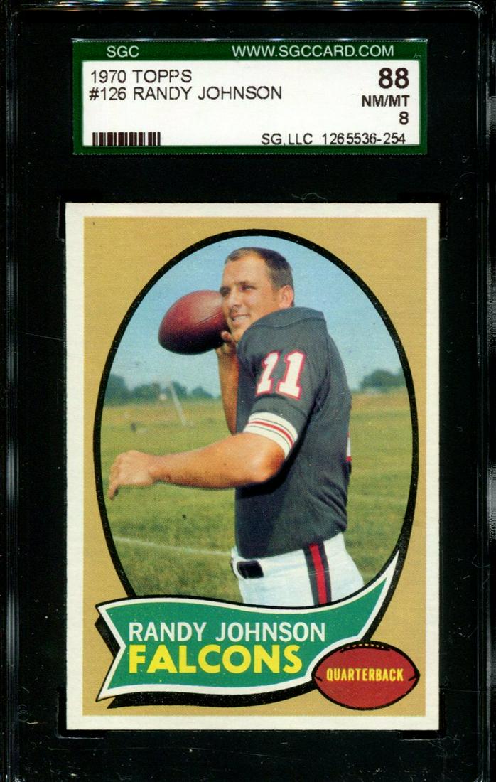 SGC GRADED 1970 TOPPS FOOTBALL CARD: SLABBED 1970 TOPPS FOOTBALL CARD #126 RANDY JOHNSON ATLANTA FALCONS SGC 88