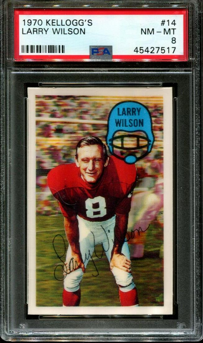 HALL OF FAMER LARRY WILSON GRADED KELLOGS CARD: 1970 KELLOGG'S #14 LARRY WILSON CARDINALS HOF PSA 8