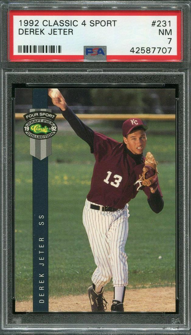 DEREK JETER NEW YORK YANKEES HOF PSA GRADED ROOKIE CARD: 1992 Classic 4 Sport #231 Derek Jeter PSA 7 RC HOF
