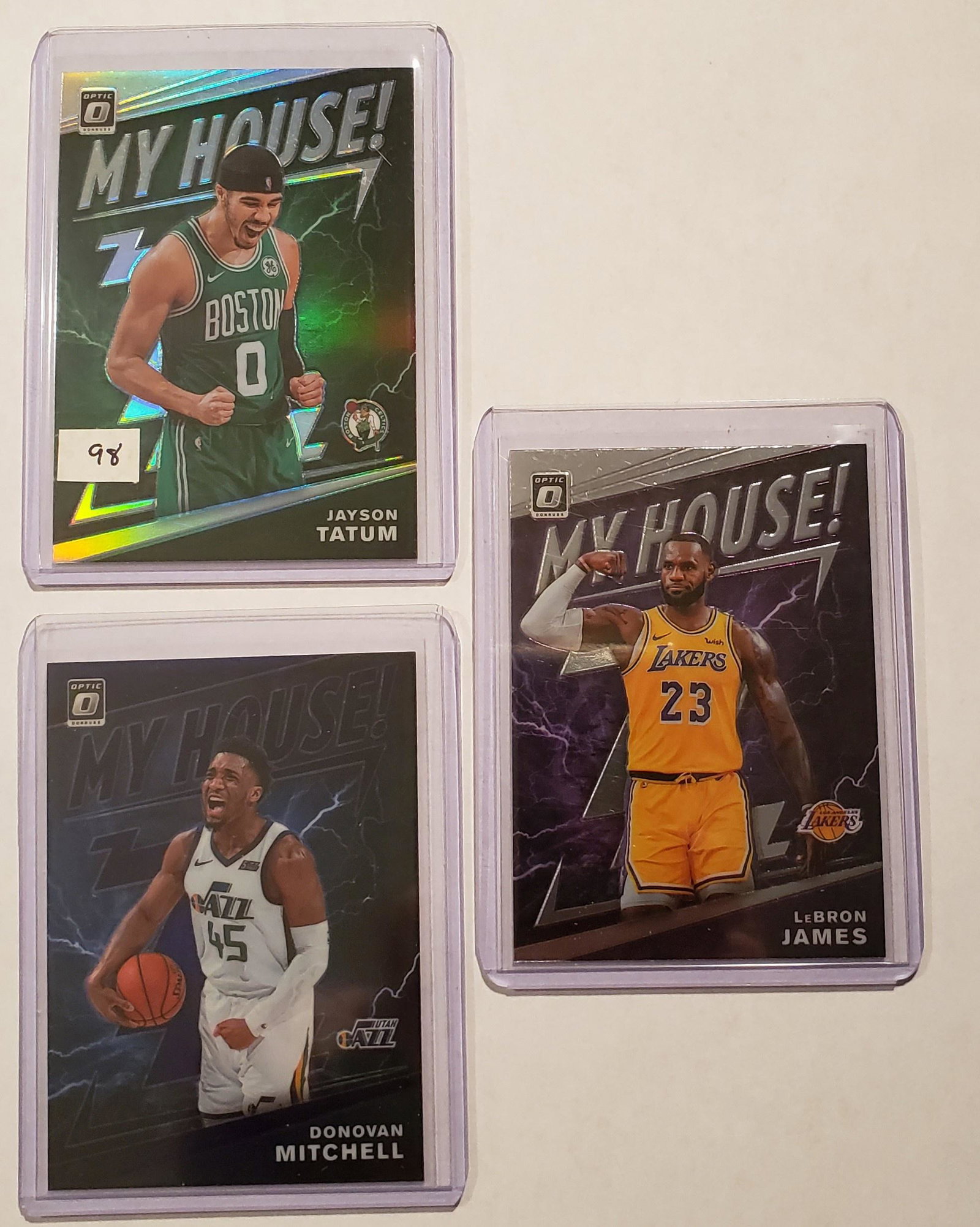 2020 OPTIC BASKETBALL MY HOUSE INSERT CARDS: JAYSON TATUM SILVER PRIZM, DONOVAN MITCHELL PURPLE PRIZM AND LEBRON JAMES INSERTS
