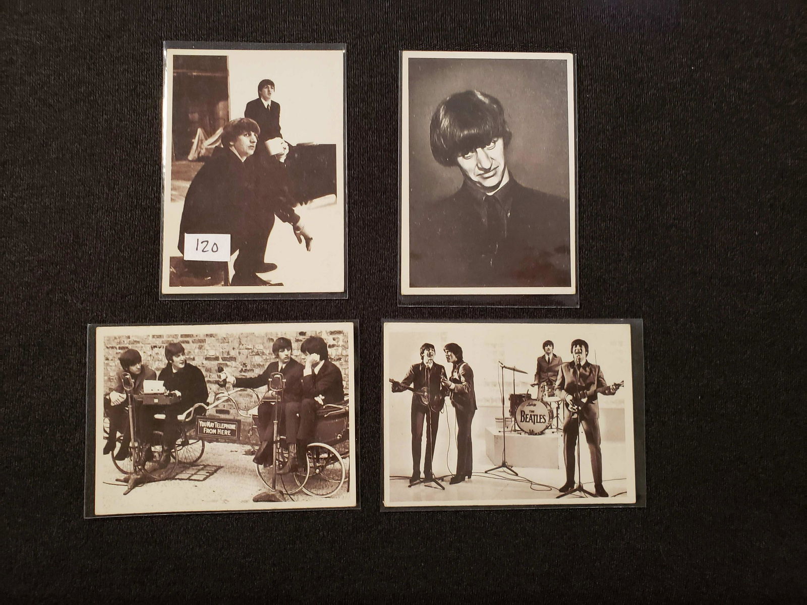 1964 TOPPS BEATLES: A HARD DAY'S NIGHT MOVIE CARDS: EXCELLENT GROUP OF 4 DIFFERENT 1964 BEATLES MOVIE CARDS #25, 26, 28, 54