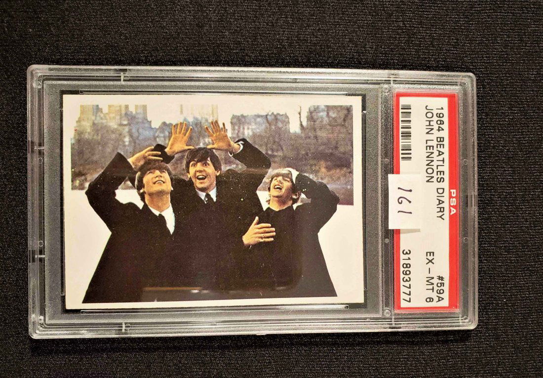 PSA GRADED 1964 Beatles Diary CARD: PSA SLABBED BEATLES DIARY CARD #59A JOHN LENNON