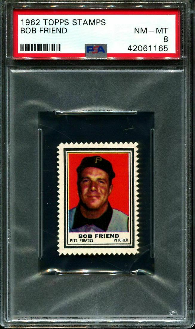 1962 TOPPS STAMPS BOB FRIEND PIRATES POP 5 PSA 8 (1 of 1)