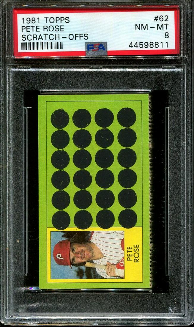 1981 TOPPS SCRATCH-OFFS #62 PETE ROSE PHILLIES PSA 8 (1 of 2)