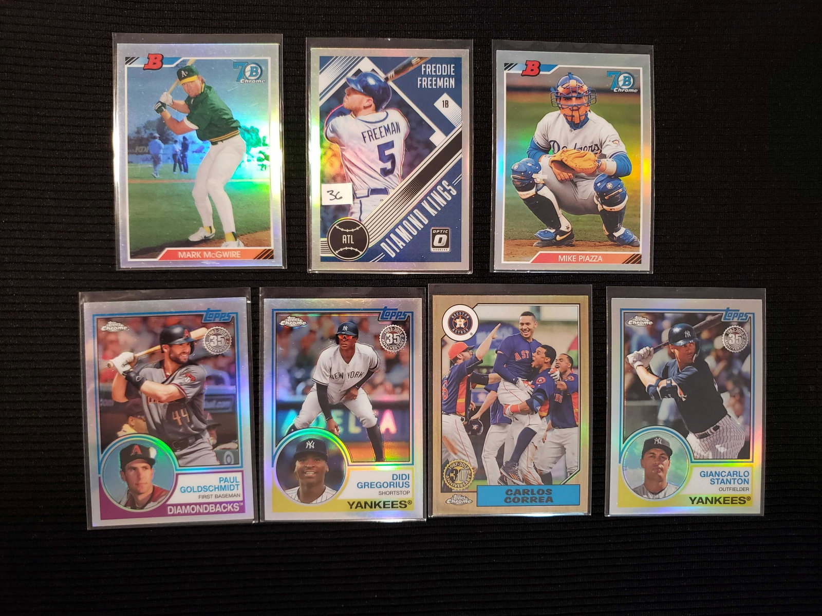 LOT OF 7 REFRACTOR SHORT PRINTS: MARK MCWWIRE, FREDDIE FREEMAN, CARLOS CORREA, PAUL GOLDSCHMIDT