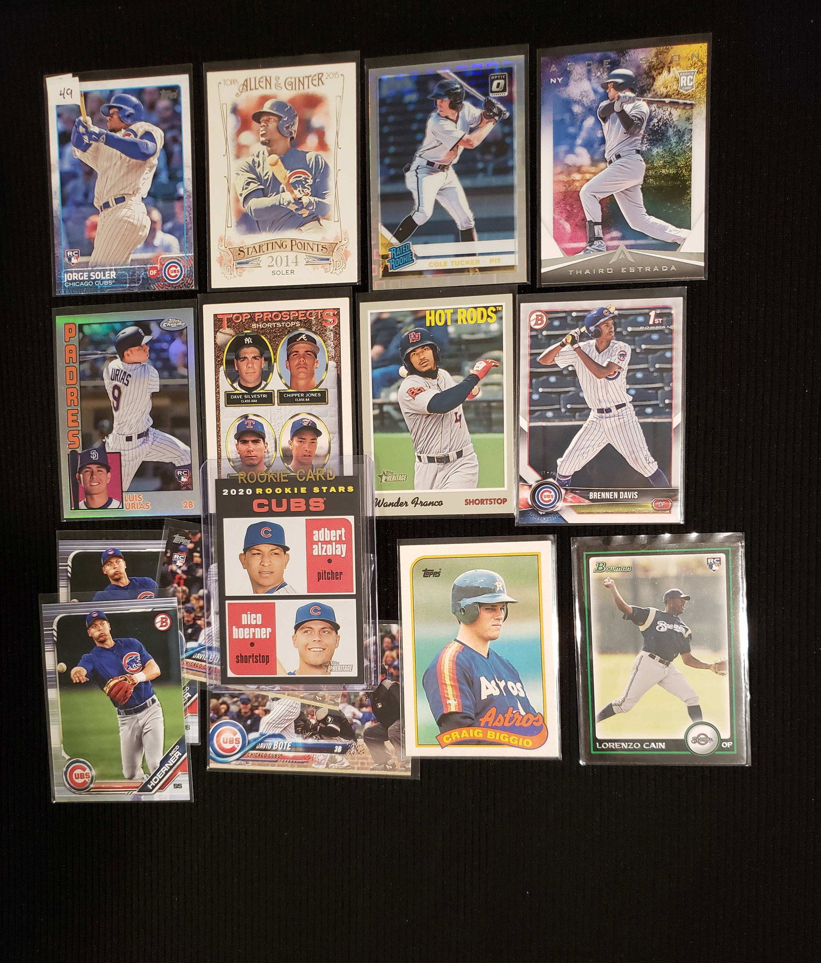 LOT OF 15 BASEBALL ROOKIE CARDS: JORGE SOLER, NICO HOERNER,WANDER FRANCO