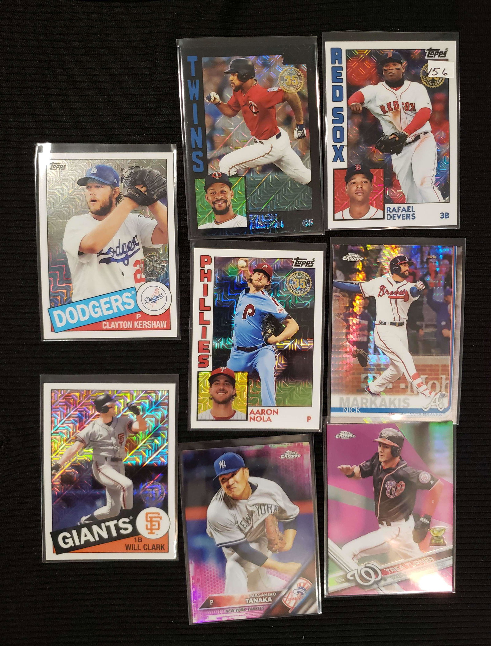LOT OF TOPPS BASEBALL REFRACTORS AND SHORT PRINTS: BYRON BUXTON BLACK OJO 069/199, AARON NOLA MOJO, WILL CLARK 1985 ANNIV. MOJO
