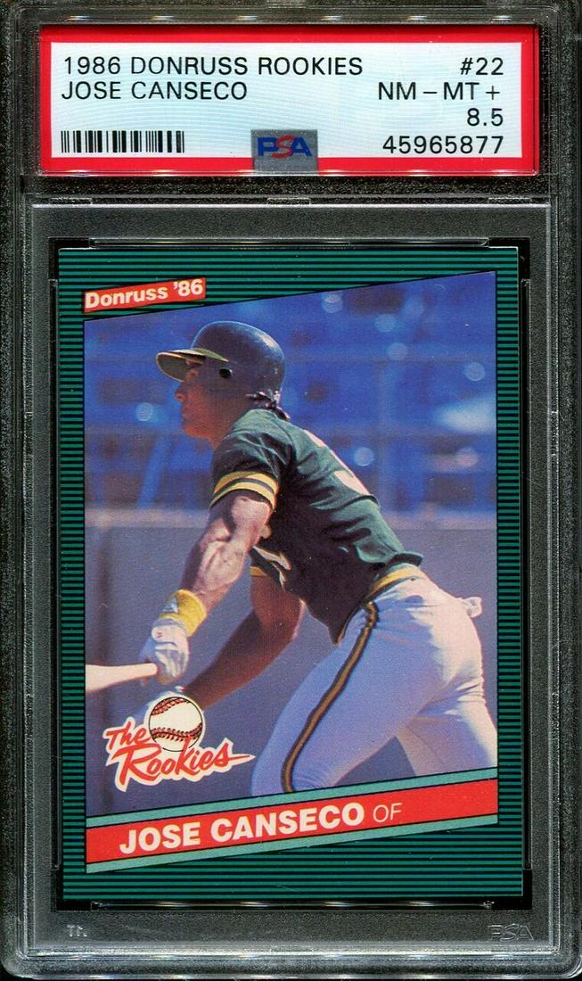 SLABBED BASH BROTHER JOSE CANSECO ROOKIE CARD: 1986 DONRUSS ROOKIES #22 JOSE CANSECO RC ATHLETICS PSA 8.5