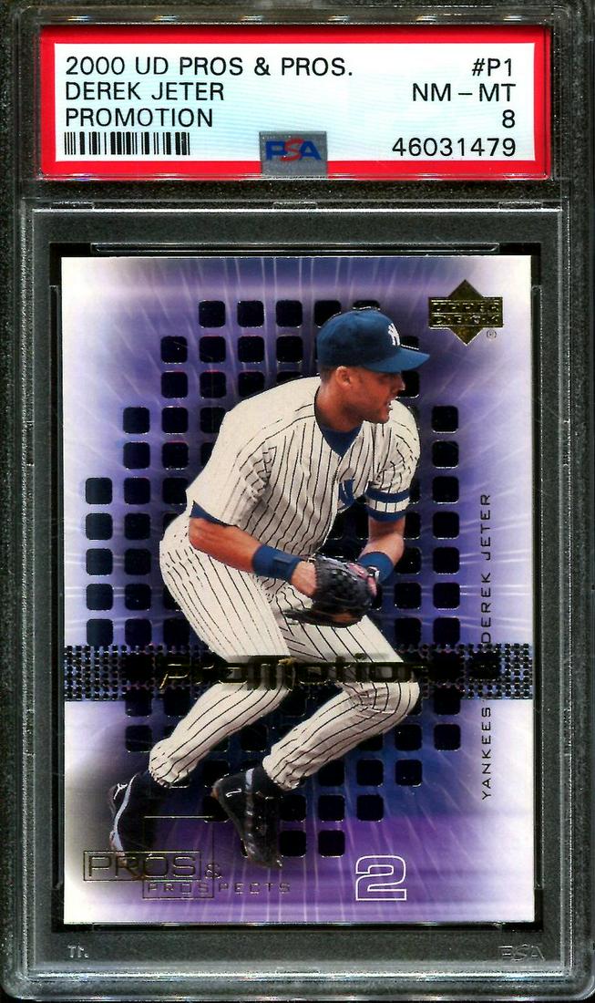 PSA GRADED HOFER DEREK JETER CARD: 2000 UD PROS & PROSPECTS PROMOTION #P1 DEREK JETER NEW YORK YANKEES HOF POP 3 PSA 8