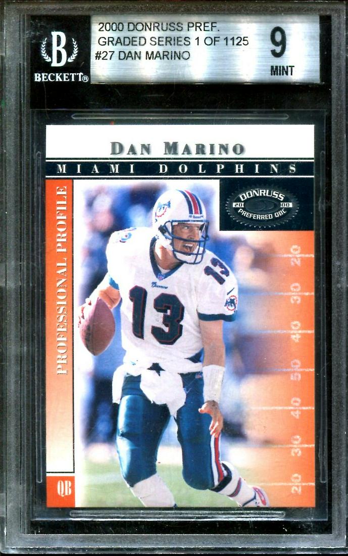 DAN MARINO DOLPHINS HOFER GRADED FOOTBALL CARD: 2000 DONRUSS PERFERRED #27 DAN MARINO DOLPHINS HOF BGS 9