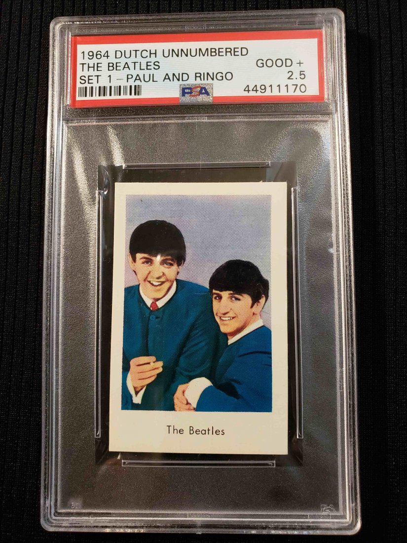 SCARCE 1964 BEATLES DUTCH GUM CARD PSA GRADED: PSA GRADED TOUGH TO FIND 1964 THE BEATLES SET 1 PAUL AND RINGO BLANK BACK UNNUMBERED DUTCH GUM CARD.VERY VERY TOUGH FIND IN THIS CONDITION WITH LOTS OF REPRINTS IN EXISTENCE.