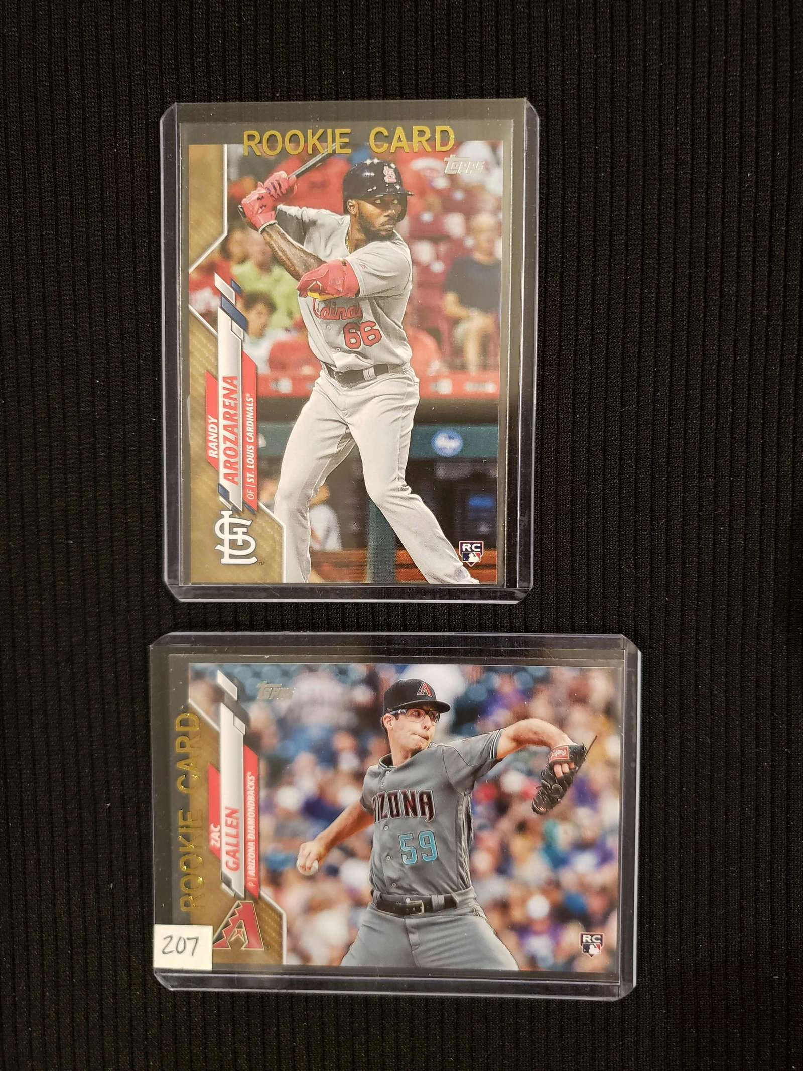 2020 TOPP SERIES 1 ROOKIE SERIAL #'D GOLD CARDS: ZAC GALLEN D-BACKS ROOKIE CARD 0808/2020 AND RANDY AROZARENA ROOKIE 1505/2020