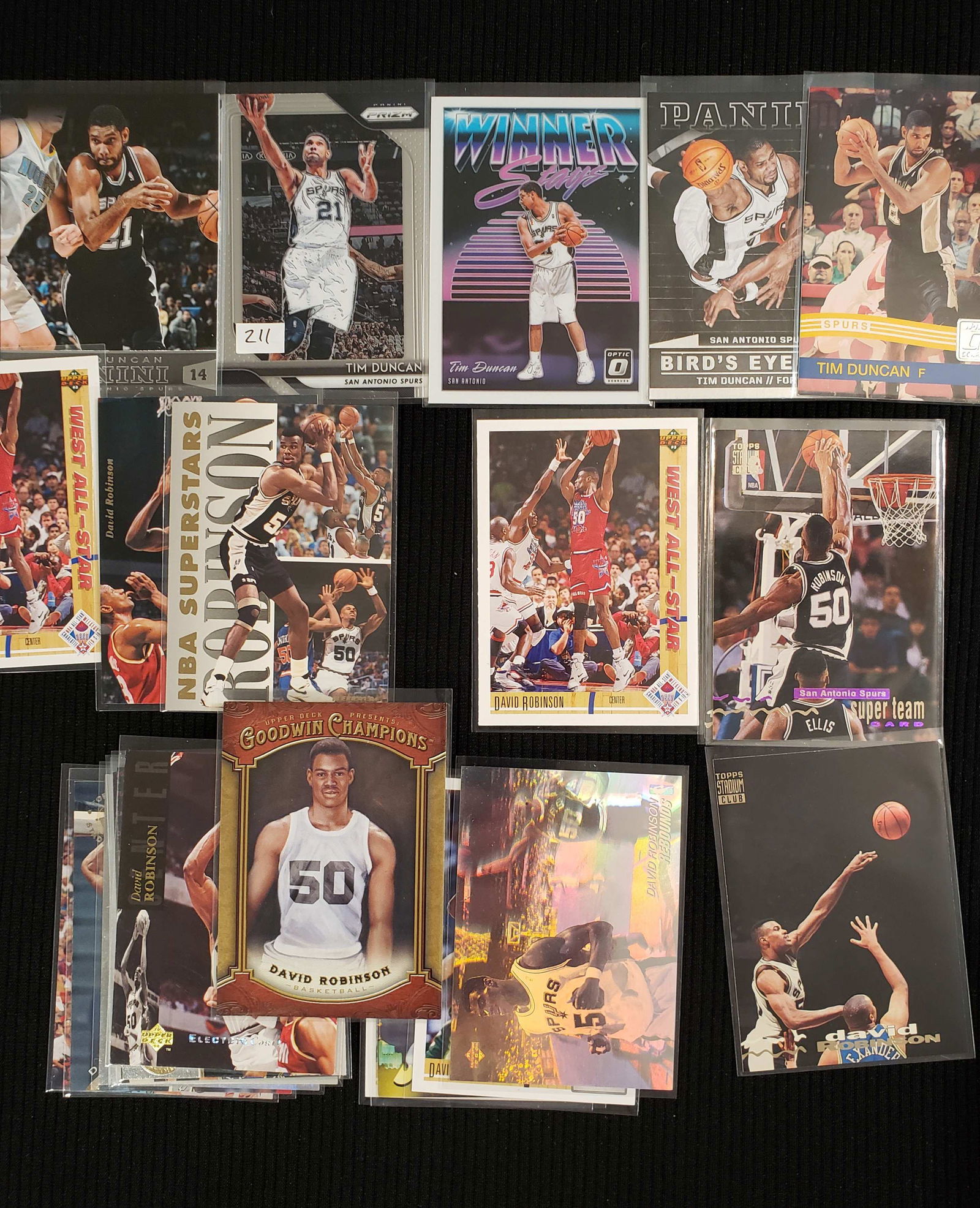 TIM DUNCAN AND SAVID ROBINSON SPURS BASKETBALL CARDS: LOT OF 24 SAN ANTONIO SPURS HOFERS TIM DUNCAN AND DAVID ROBINSON CARDS