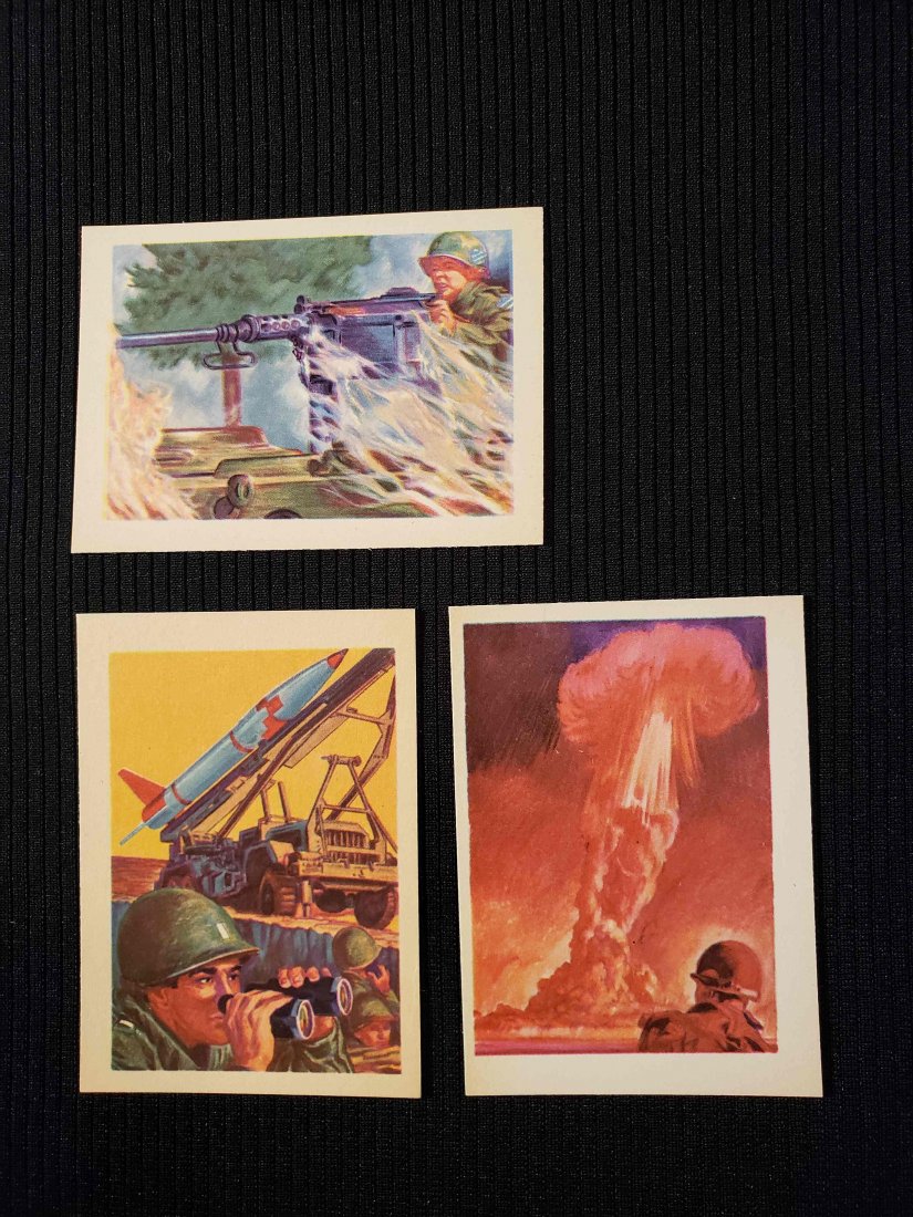 LOT OF 3 HIGH GRADE 1956 ADVENTURE GUM CARDS NM+/MT: LOT OF 3 HIGH GRADE 1956 ADVENTURE GUM CARDS NM+/MT.64 YEAR OLD PACK FRESH BEAUTIES #23 AUDDIE MURPHY REAL LIFE HERO, #24 MANNING THE HOTTEST JOHN, #97 CAMERAMEN NERVY HUMANS