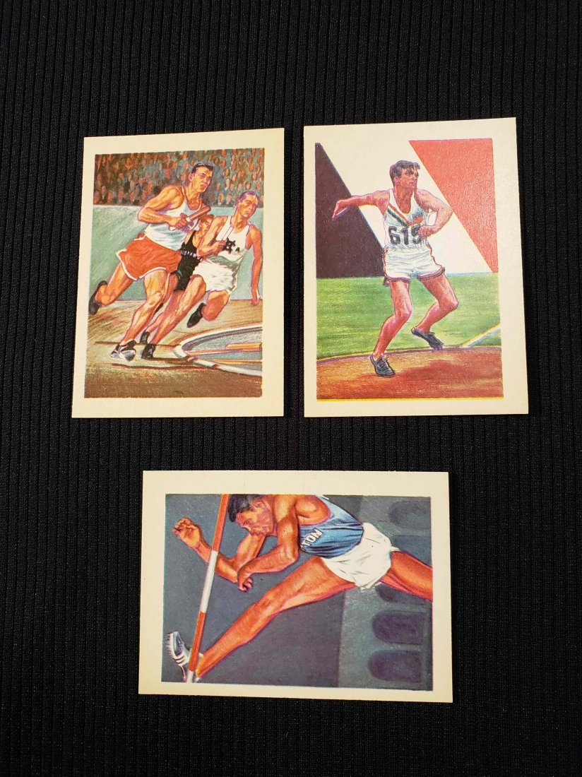 LOT OF 3 HIGH GRADE 1956 ADVENTURE GUM CARDS NM+/MT: LOT OF 3 HIGH GRADE 1956 ADVENTURE GUM CARDS NM+/MT 64 YEAR OLD PACK FRESH BEAUTIES #83 THE AGELESS SPORT. #92 BOB MATHIAS, SUPERMAN, $93 FIRST TO CLEAR 7 FOOT