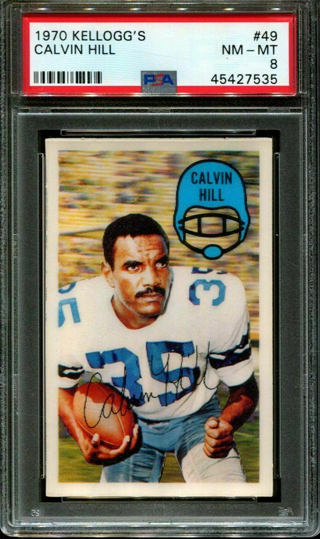 PSA GRADED KELLOGS CEREAL 3-D CALVIN HILL DALLAS: 1970 KELLOGG'S #49 CALVIN HILL RC COWBOYS PSA 8