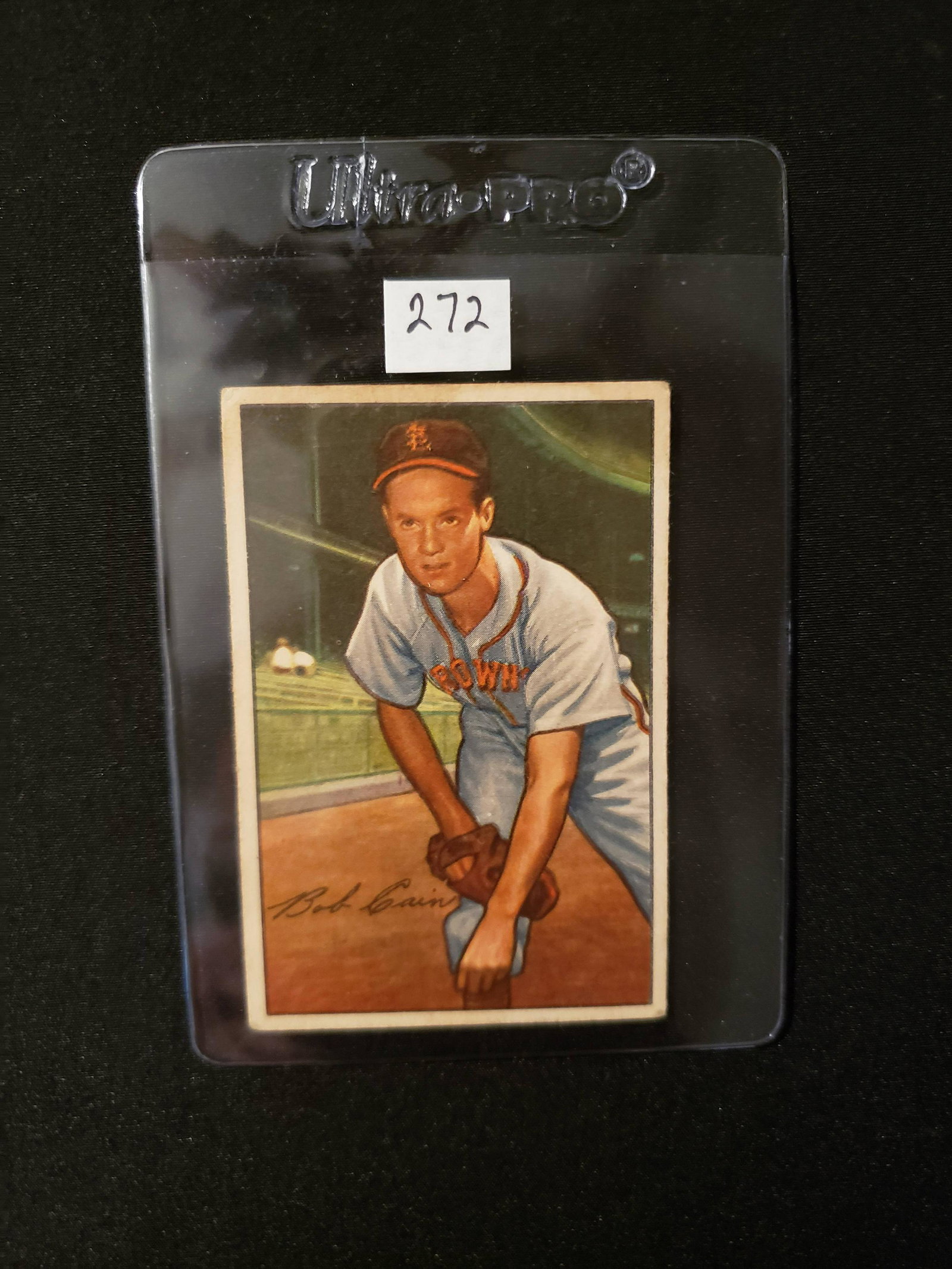 1952 BOWMAN BASEBALL BOB CAIN STL BROWNS: 1952 BOWMAN BASEBALL BOB CAIN STL BROWNS LIGHT CREASE ON REVERSE