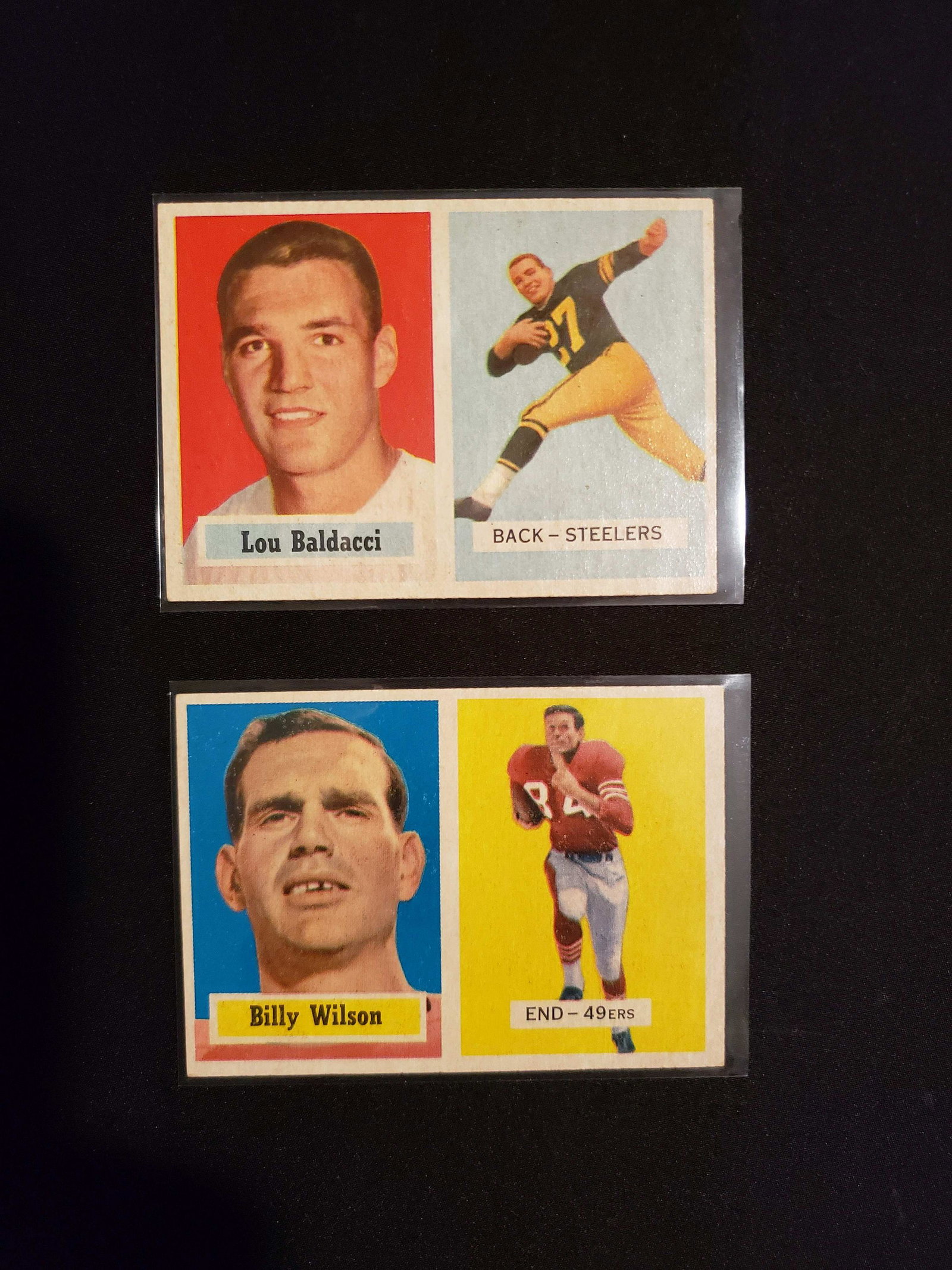 LOT OF (2) 1957 TOPPS FOOTBALL CARD: LOU BALDACCI PITTSBURGH STEELERS, BILLY WILSON SF 49ERS