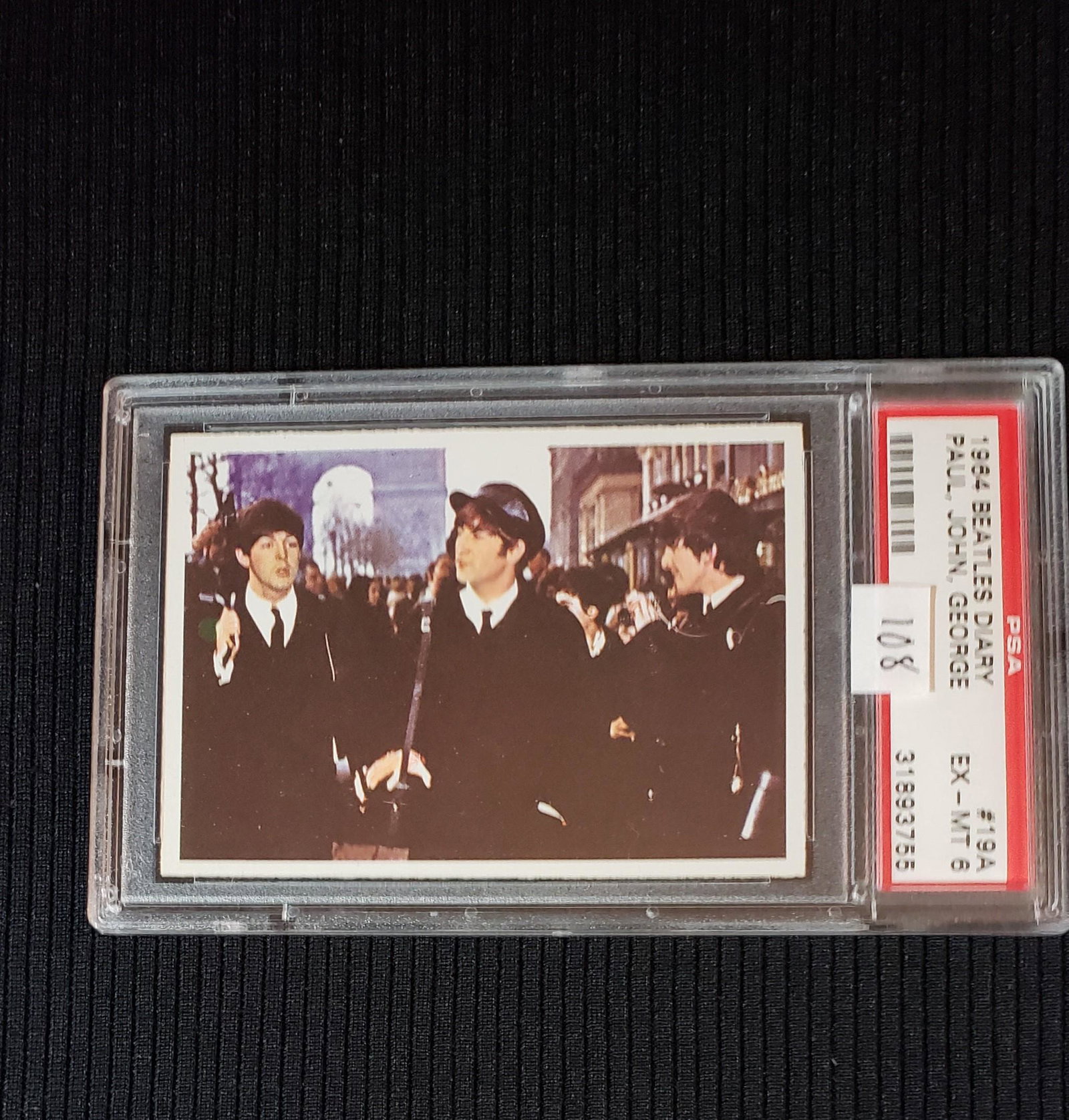 PSA GRADED 1964 BEATLES DIARY CARD #19A: 1965 BEATLES DIARY PAUL, JOHN & GEORGE PSA GRADED CARD