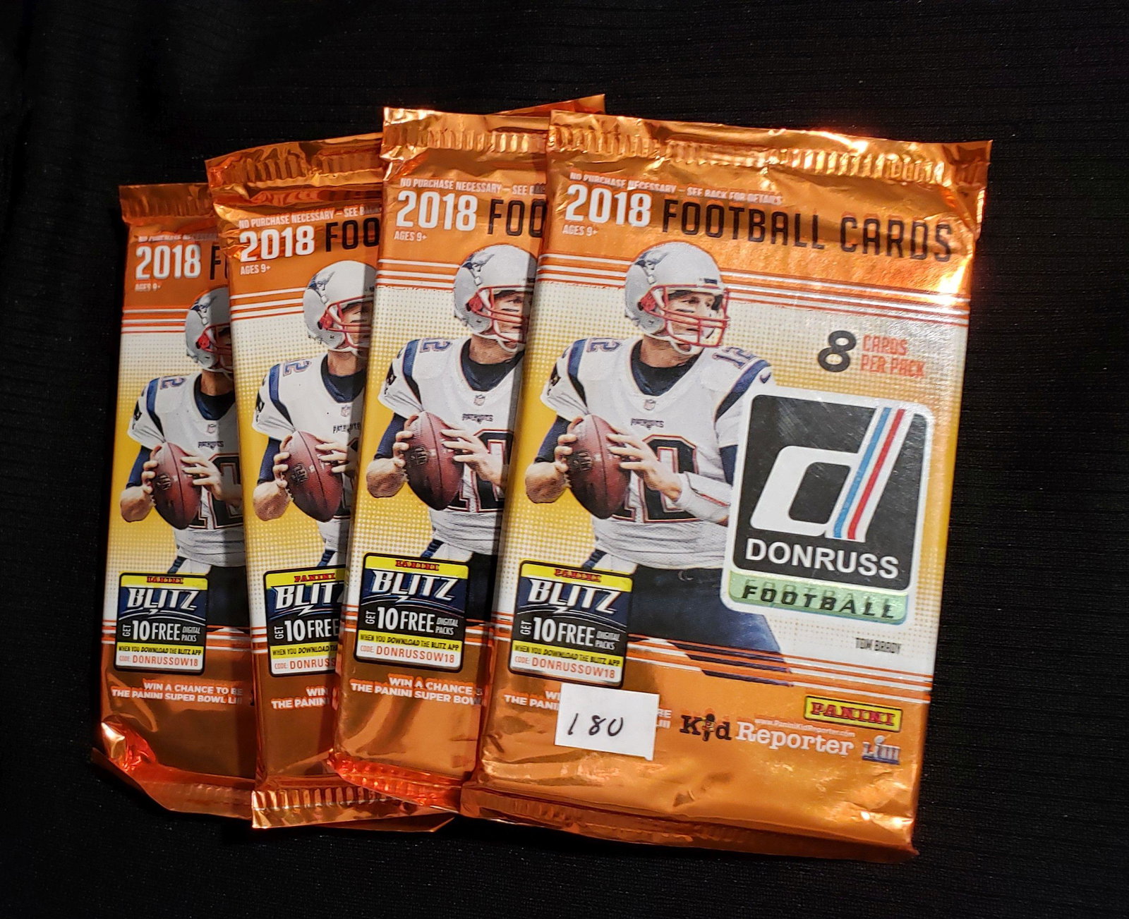 LOT OF 4 PANINI 2018 FOOTBALL CARD FOIL PACKS: 2-2018 PANINI ROOKIE AND STARS 2-2018 PANINI PRESTIGE FOOTBALL GREAT ROOKIE CLASS LAMAR JACKSON, MAYFIELD, DONALD, BARKLEY, CHUBB, ALLEN AND MORE