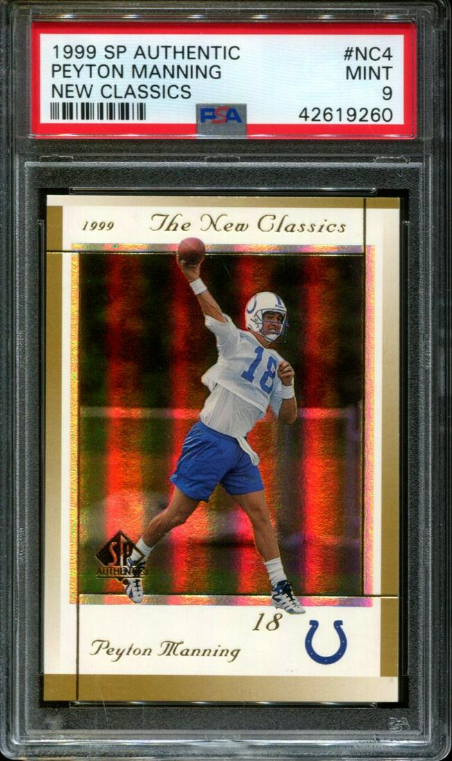 PSA GRADED PEYTON MANNING LOW POP 1999 SP INSERT CARD: 1999 SP AUTHENTIC NEW CLASSICS #NC4 PEYTON MANNING POP 6 PSA 9