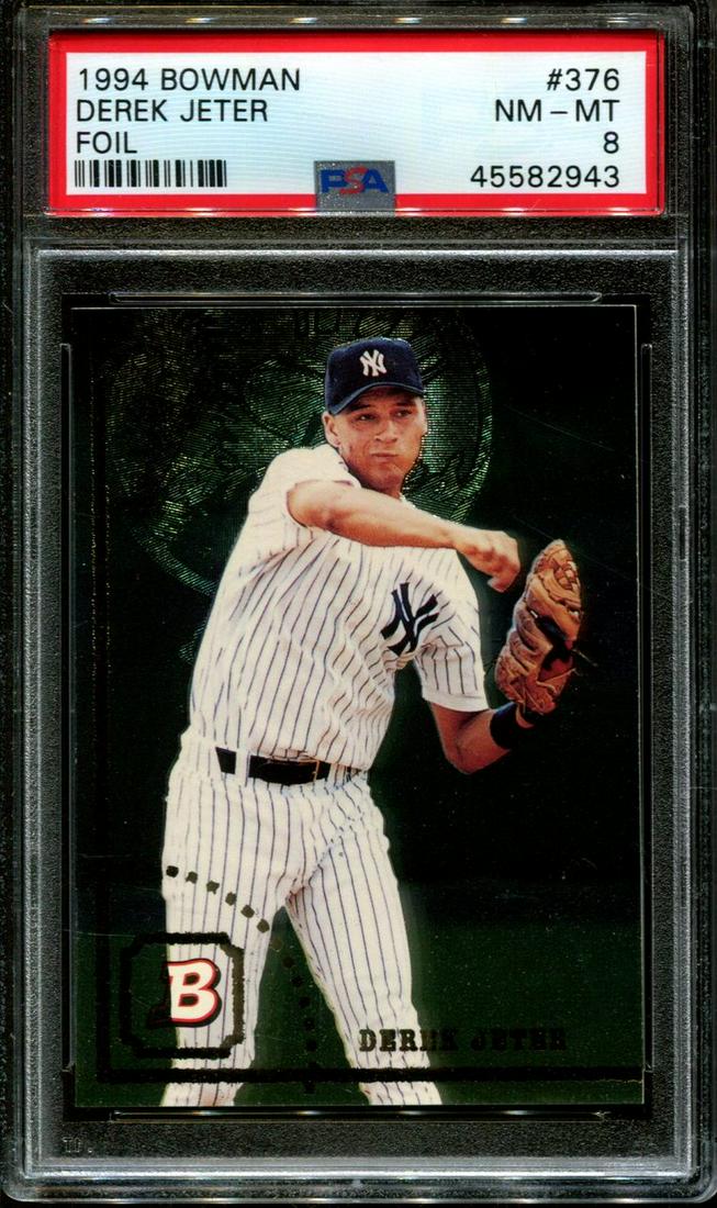 PSA GRADED 1994 BOWMAN FOIL #376 DEREK JETER HOF PSA 8: 1994 BOWMAN FOIL #376 DEREK JETER HOF PSA 8