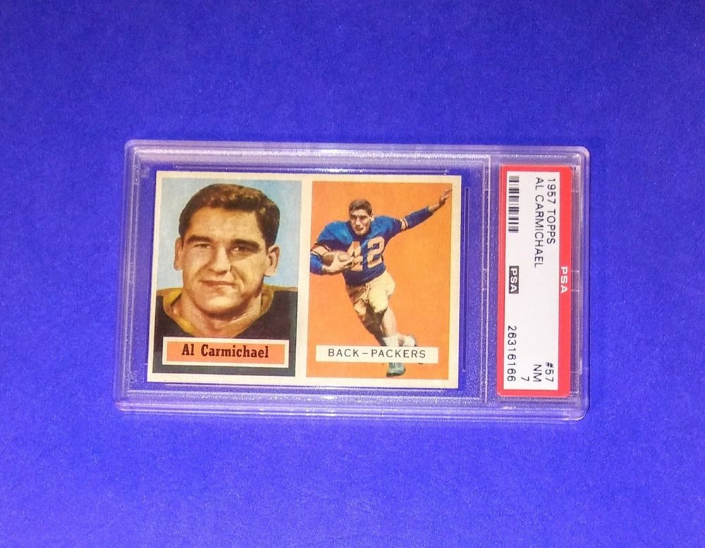 1957 TOPPS #57 AL CARMICHAEL GREEN BAY PACKERS PSA 7: 1957 TOPPS #57 AL CARMICHAEL PACKERS PSA 7