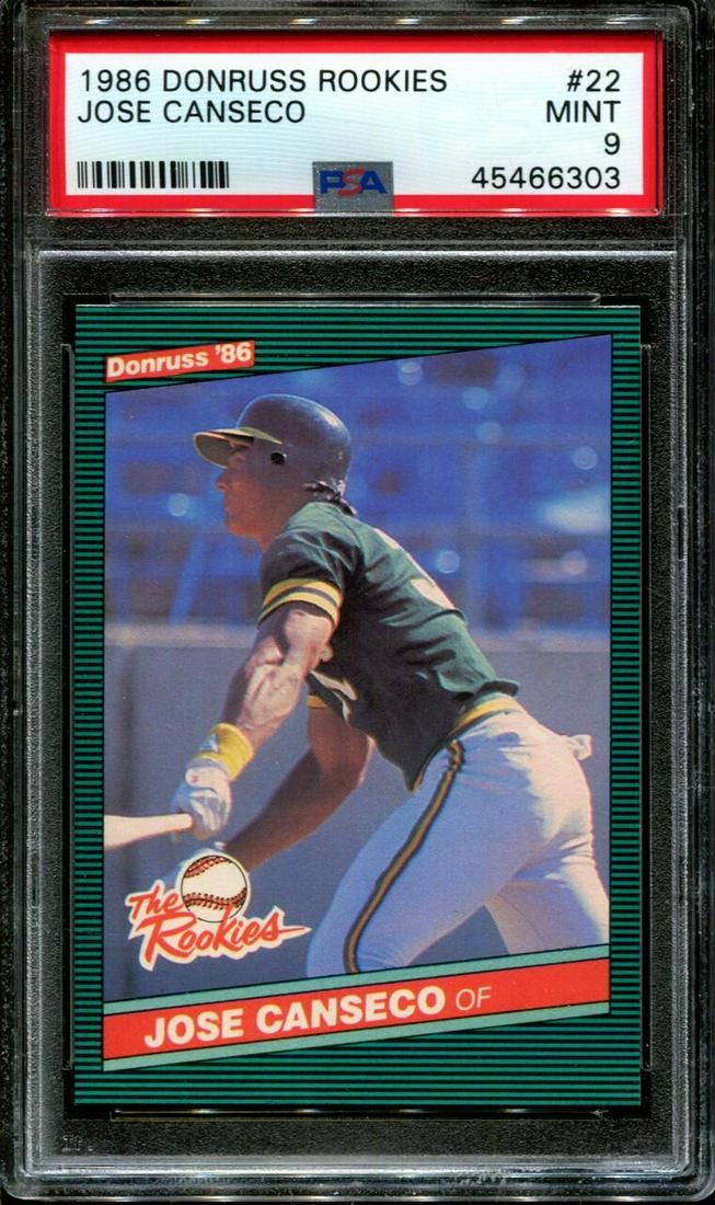 PSA GRADED 9 MINT 1986 DONRUSS JOSE CANSECO ROOKIE CARD: 1986 DONRUSS ROOKIES #22 JOSE CANSECO RC ATHLETICS PSA 9