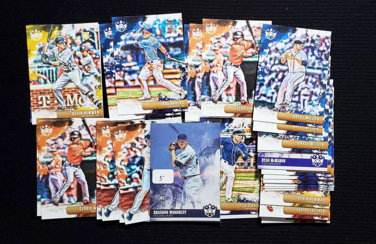 2018 DIAMOND KINGS ROOKIE CARD LOT: GREAT LITTLE PROSPECTORS LOT WITH 35 TOTAL CARDS SOME DUPLICATION BRANDON WOODRUFF, CEDRIC MI=ULLINS, BRYSE WILSON, JAKE BAUERS, KEVIN KRAMER
