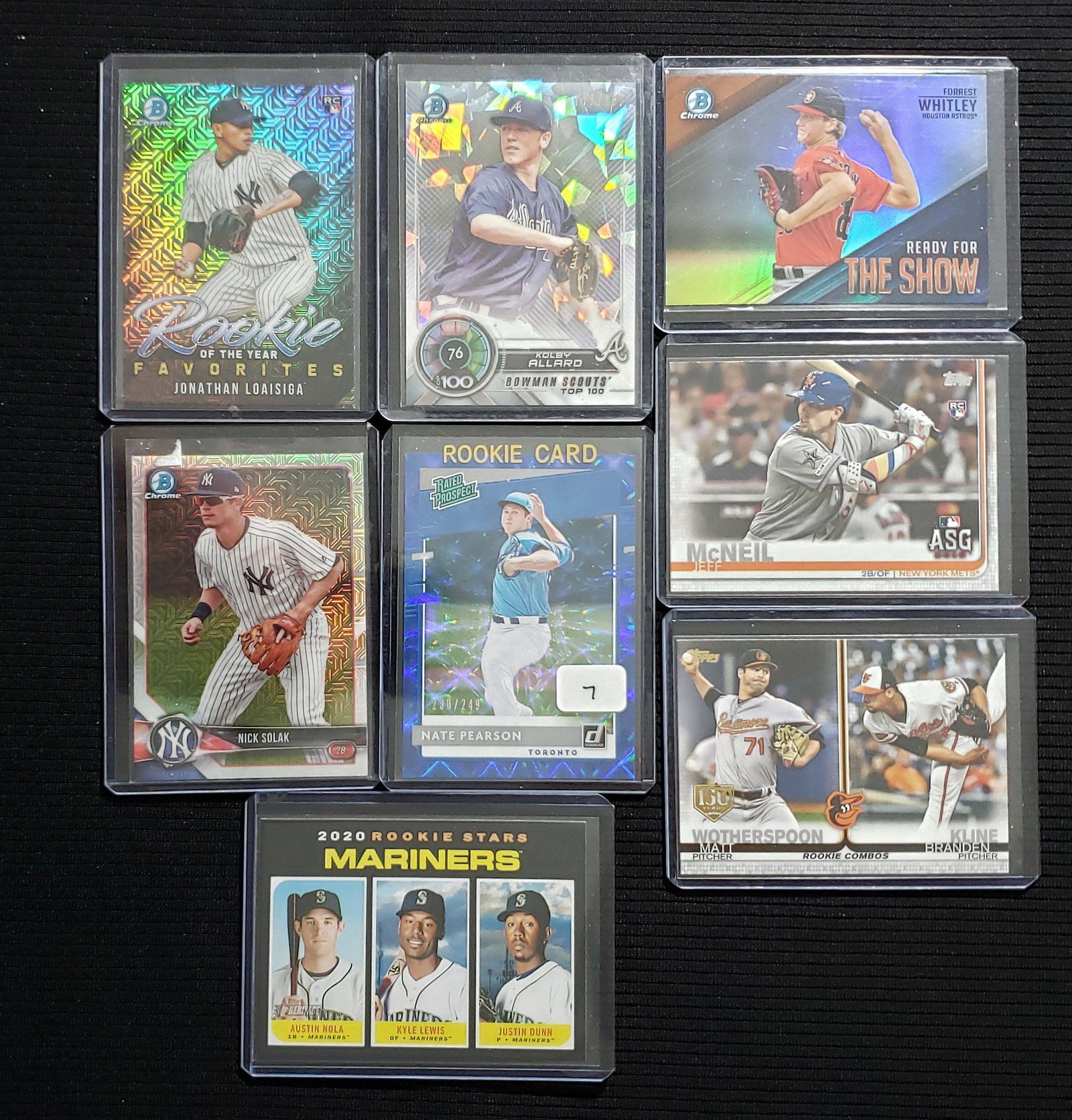 LOT OF 8 TOP BASEBALL ROOKIES AND PROSPECTS: NATE PEARSON 230/249, NICK SOLAK MOJO, KYLE LEWIS, AUSTIN NOLA,