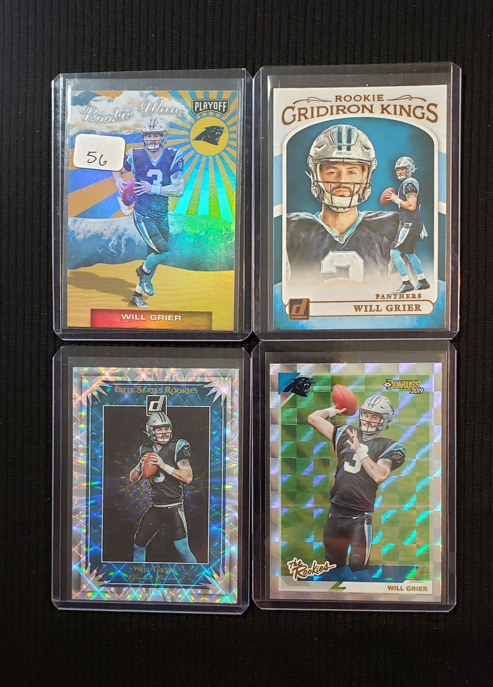 WILL GRIER CAROLINA PANTHERS ROOKIE CARDS: 2019 PALYOFF ROOKIE WAVE, GRIDIRON KING, DONRUSS ELITE AND THE ROOKIES CARD